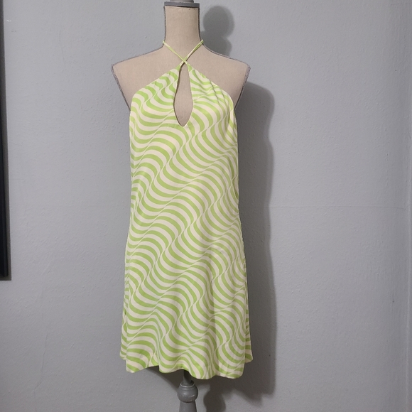 Zara Dresses & Skirts - Zara Green and‎ White Swirl Satin Halter Dress Size Large